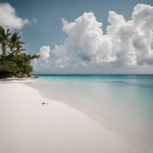 Beautiful beach front with freen trees and white sand